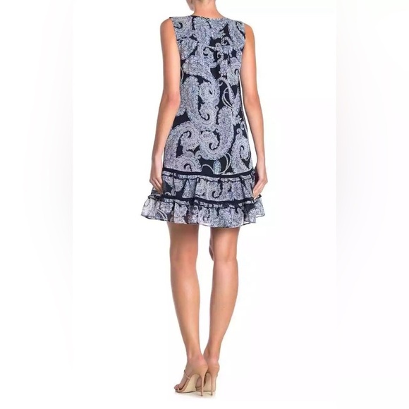 Tommy Hilfiger Size 4 Blue Paisley Keyhole Tassel Tie A Line Mini Dress - Picture 3 of 8